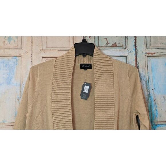 B Boutique by Evergreen Womens L/XL Tan Back Slit Open Front Cardigan Sweater - Picture 2 of 9